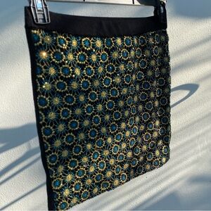 Jazmin Chebar Gold & Teal Embroidered Black Mini Skirt Size 38/40 Small Medium